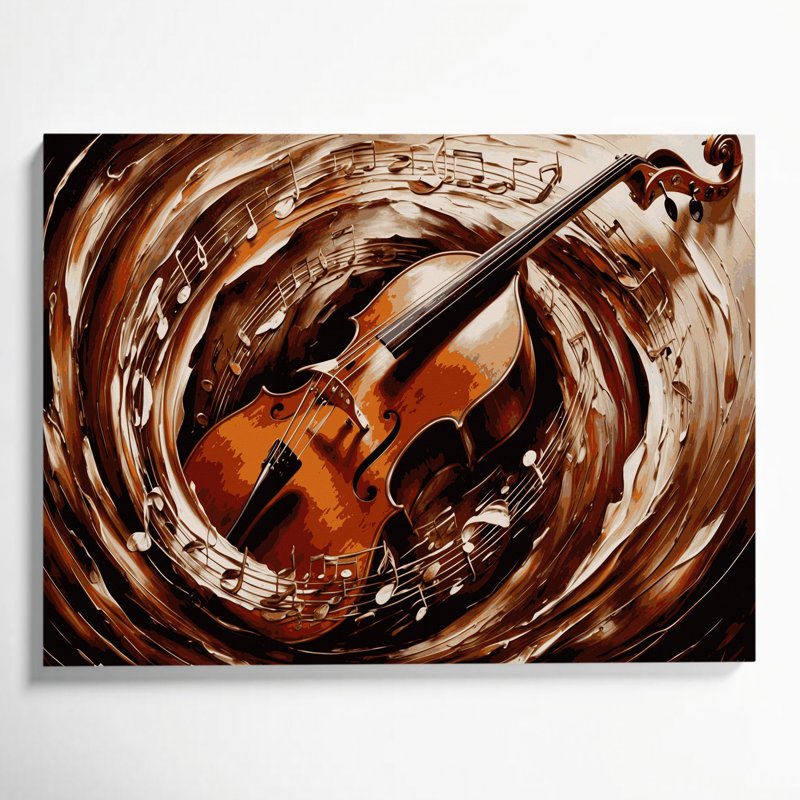 Art musical sur toile brune, contrebasse, H 8 po x l 10 po