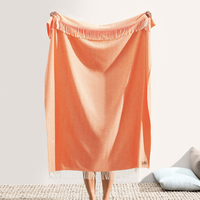 Italian Herringbone Throw Blanket, Tangerine