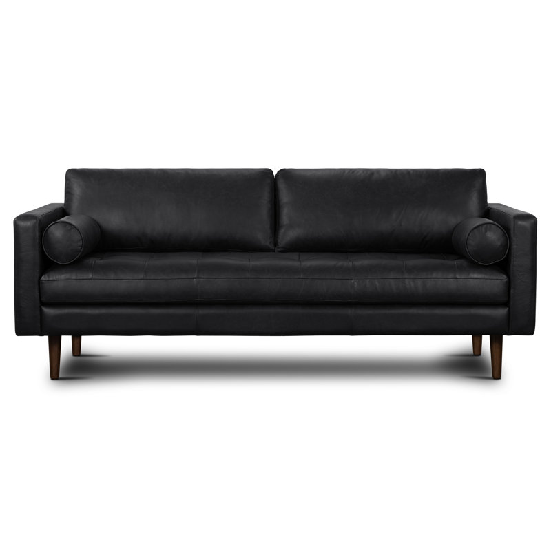Napa 88.5'' Full-Grain Genuine Italian Leather Sofa, Onyx Black