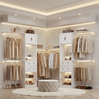 Ensemble de rangement pour garde-robe de 86,61 po de largeur avec 2 tiroirs et miroir
