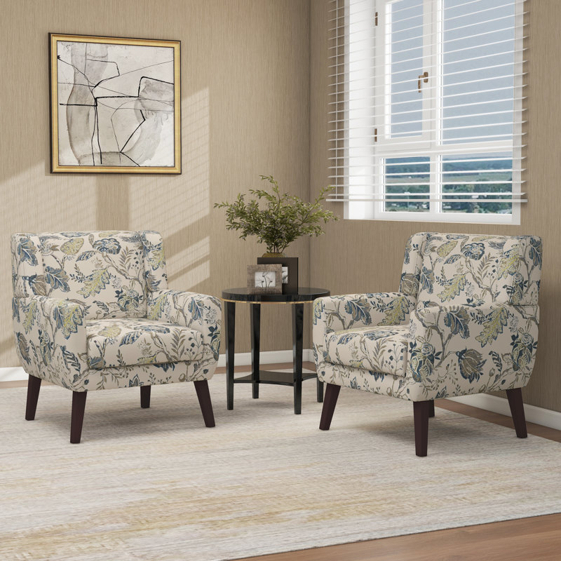 Jaqueze 73.4 Cm Wide Cotton Armchair, Cream/Blue Linen Blend
