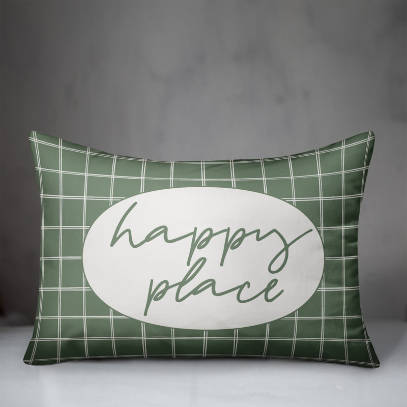Plaid Outdoor Reversible Throw Pillow, Green