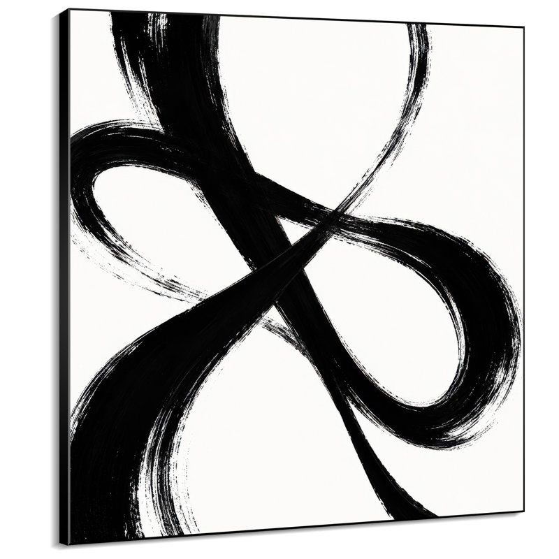 Impression sur tissu grand format - Art mural abstrait noir et blanc aux lignes fluides, idéal pour le salon ou la chambre - « Assemblage du cadre requis (cadre non fini) »