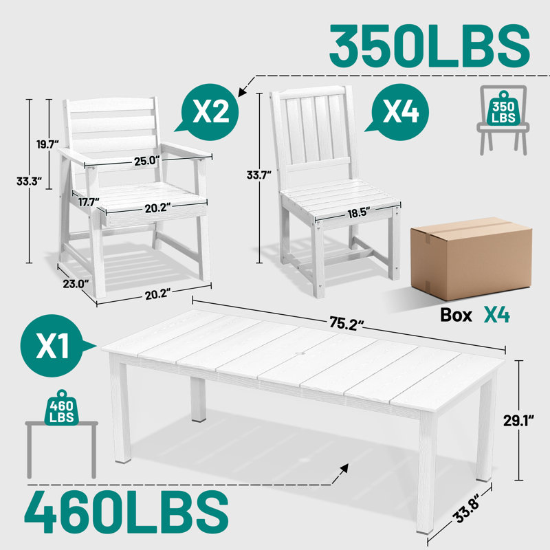 Ensemble de salle à manger 7 pièces avec accoudoirs et chaise d'appoint 7 pièces, 7 Pcs: 2 Armchairs, 4 Side Chairs, Table