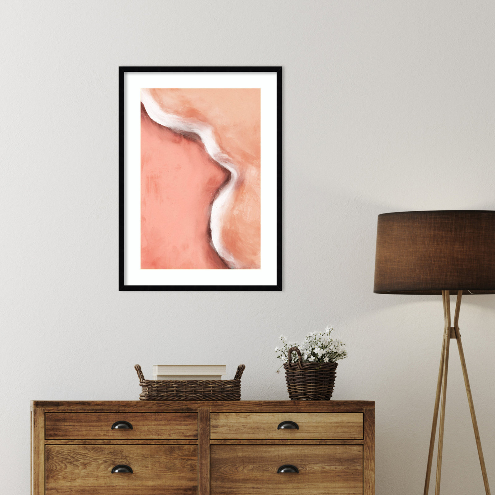 Peachy Wave by Treechild Wood Framed Wall Art Print, Black, 33" H x 24" W