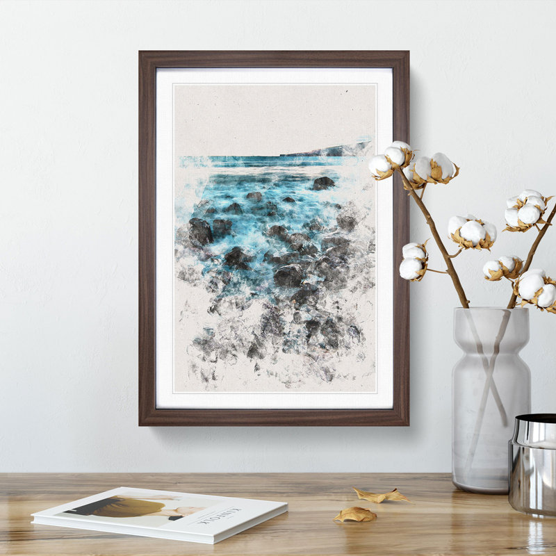 The Shoreline of Lanzarote in Spain - Picture Frame Painting Print, 33cm H x 24cm W x 2cm D, Walnut Framed