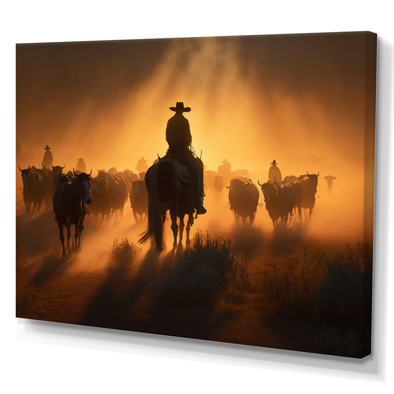 Nasiem Wrangler In Sunset II - art mural coucher de soleil pour le salon, H 34 po x l 44 po x P 1,5 po, Toile tendue