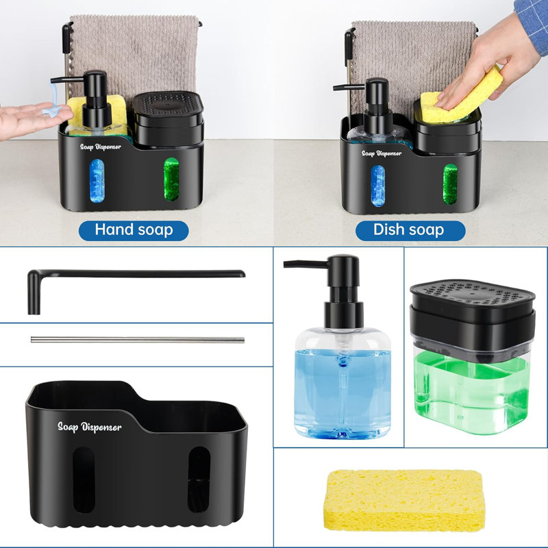 Ensemble de distributeur de savon 4 en 1 noir