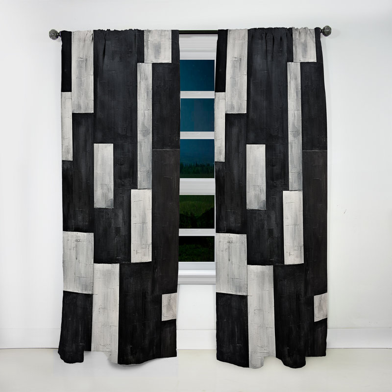 Addora Black And White Cuboids Dream - Shapes Curtain - Velvet Room Darkening - 1 panel, 52" W x 90" L