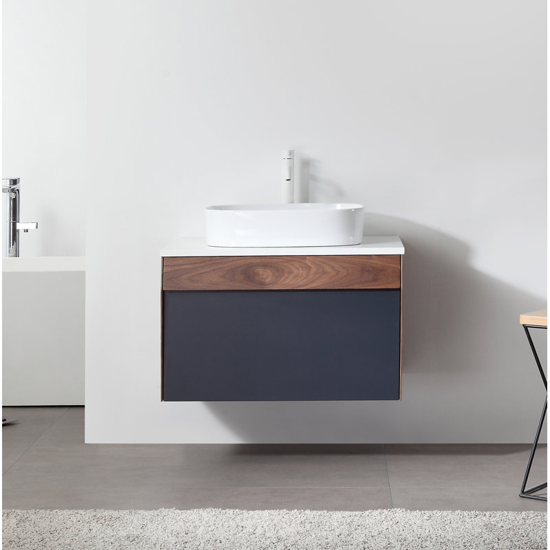 Lynwood 30" Wall-Mounted Single Bathroom Vanity Set, Light Brown/Dark Blue