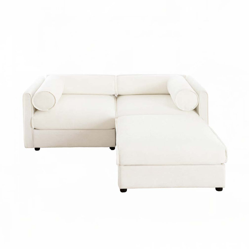 Canapé en chenille avec repose-pieds en tissu, H 27,9 po x l 75,5 po x P 37,4 po, 2, Blanc