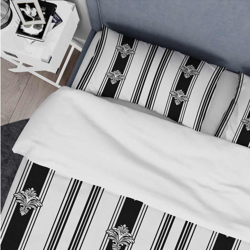 Ensemble de housse de couette moderne noir et blanc à rayures I, Housse de couette très grand et 2 très grandes t