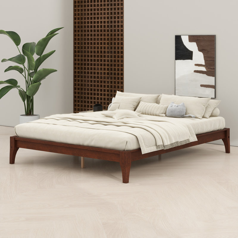 Wood Platform Bed Frame, With Slat Support, Chocolate