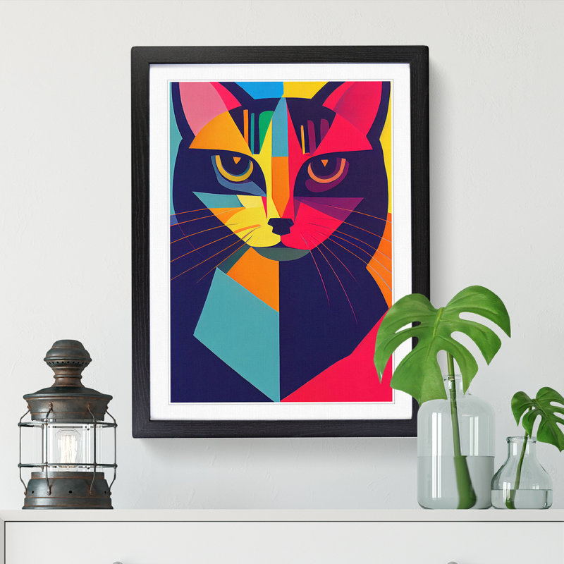 FRM-V0523-7X Abstract Cat Vol.2 - Single Picture Frame Print, 46cm H x 34cm W x 2cm D, Walnut Framed
