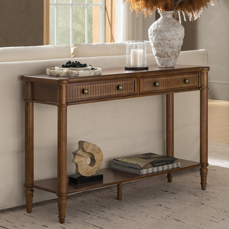 Console cannelée Hoai Derk de 47 po avec 2 tiroirs de rangement et un assemblage simple, Noyer
