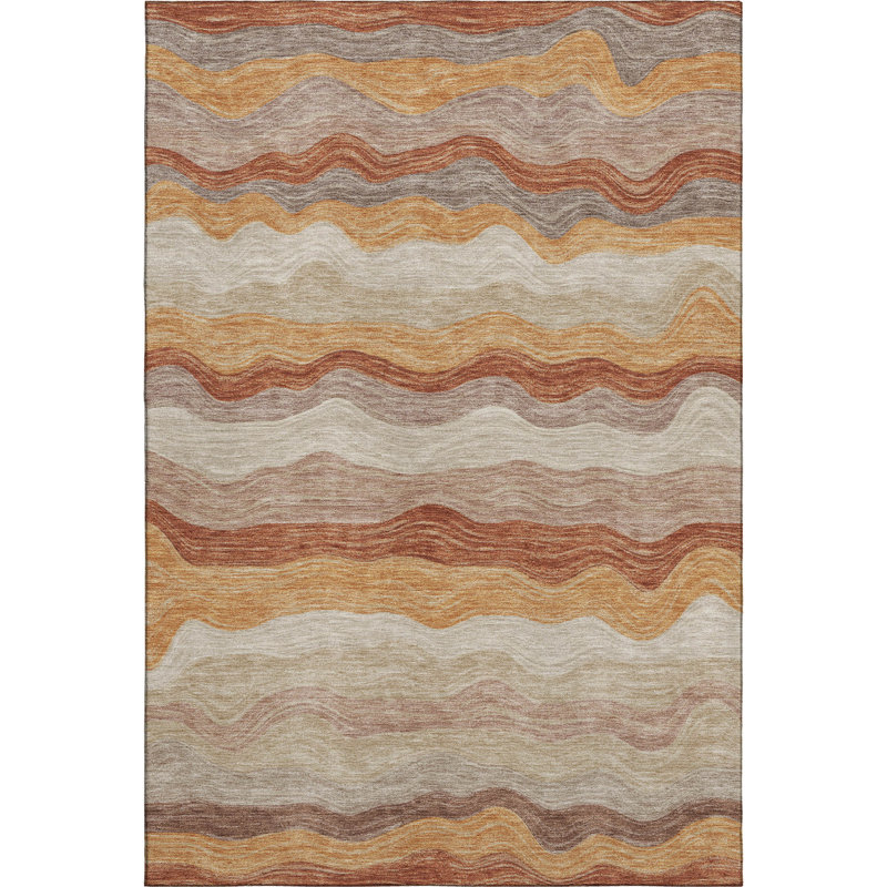 Premium Machine Washable Mayfield AMF2397 Striped Rug, 10' x 14', Copper