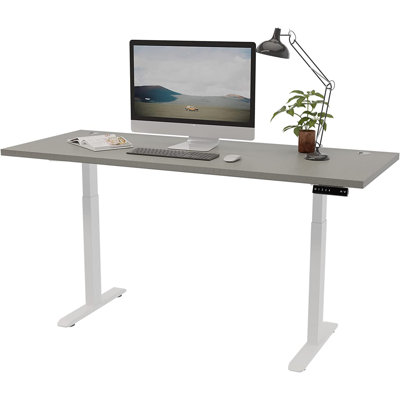 Midtown Value Height Adjustable Standing Desk, Dual Motor, 60x30, Grey Strand Top with White Frame