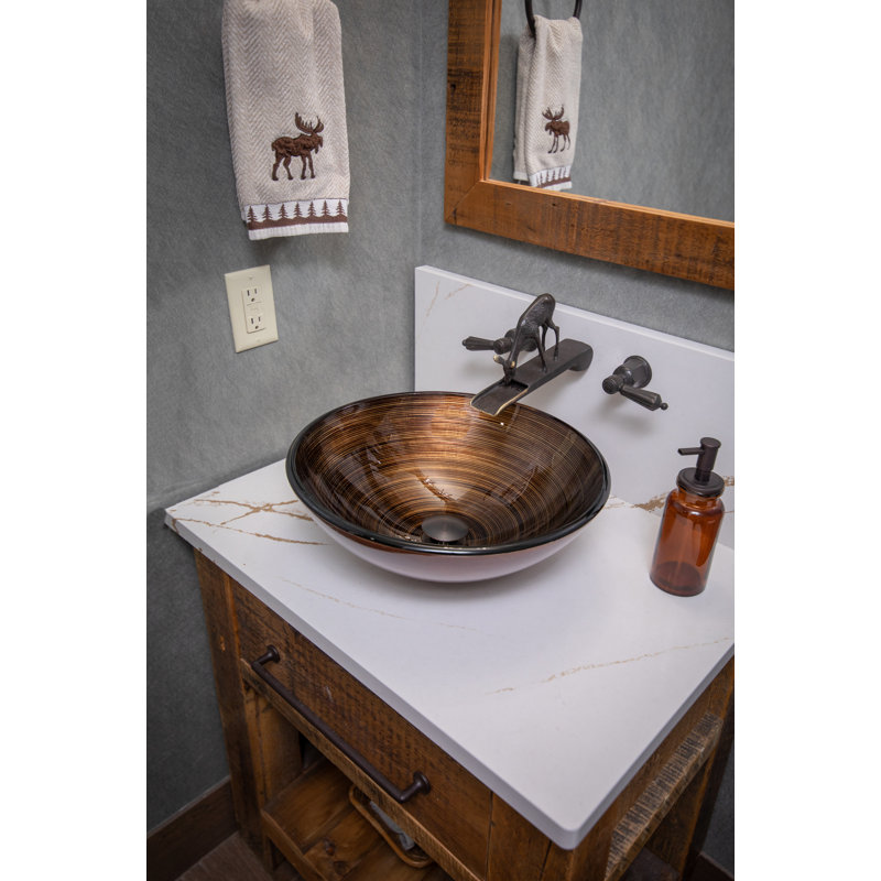 Eden Bath 16.38'' Tempered Glass Circular Bathroom Sink, Brown
