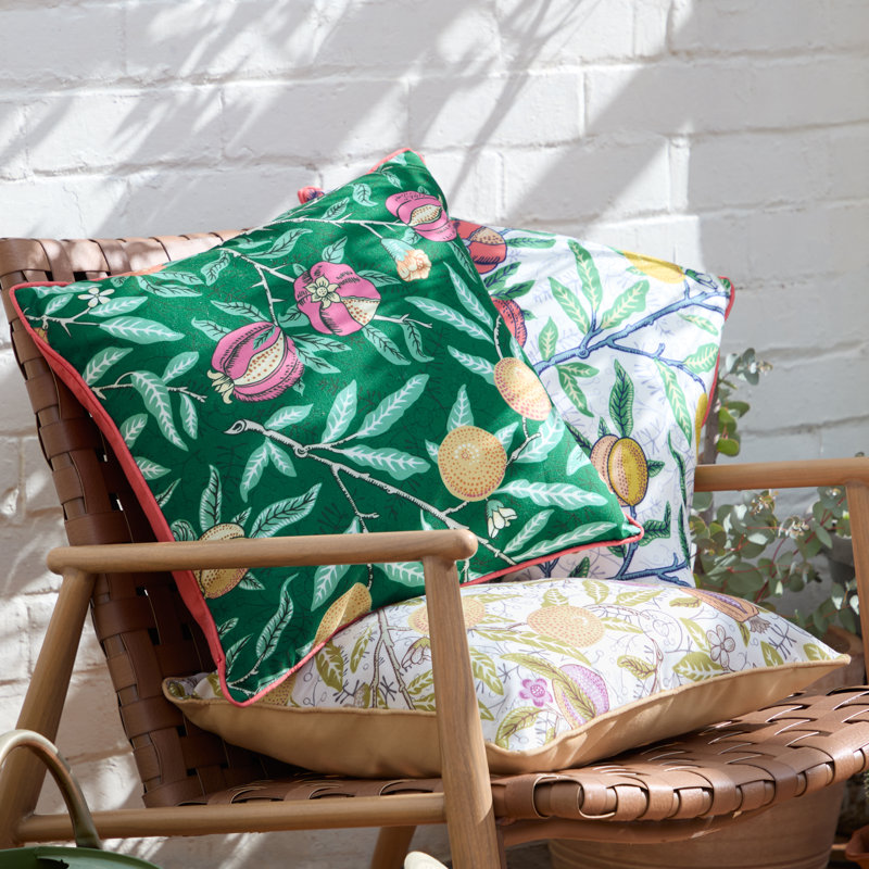 Fruits Indoor / Outdoor Abstract Square Throw Cushion, Green/Orange