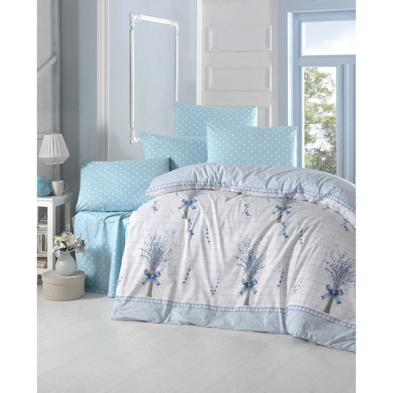 Ensemble de housse de couette 100% coton Horncastle, Housse de couette 61 po x 87 po + 1 taie d'oreille, Bleu