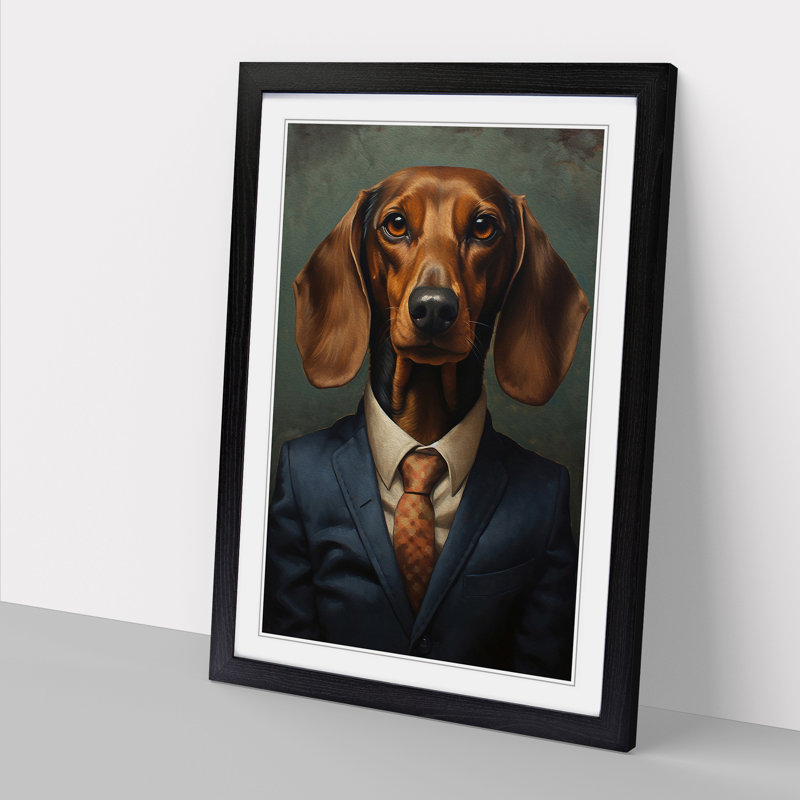 Dachshund In A Suit Painting Framed Print, Black , 64cm H x 46cm W x 2cm D