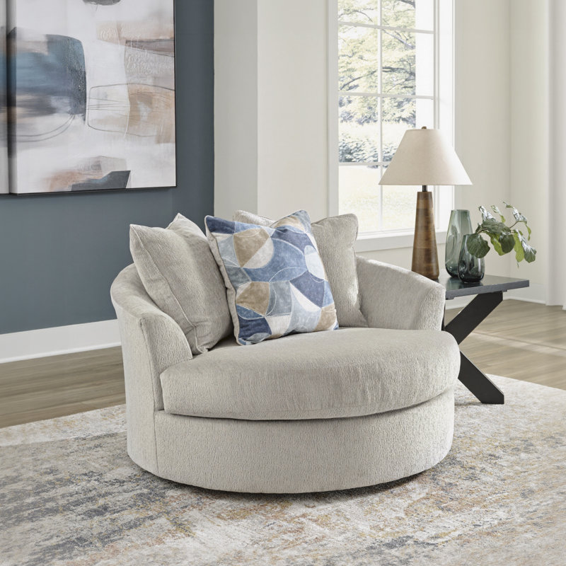 Gwenith Upholstered Swivel Accent Chair, Stone Polyester