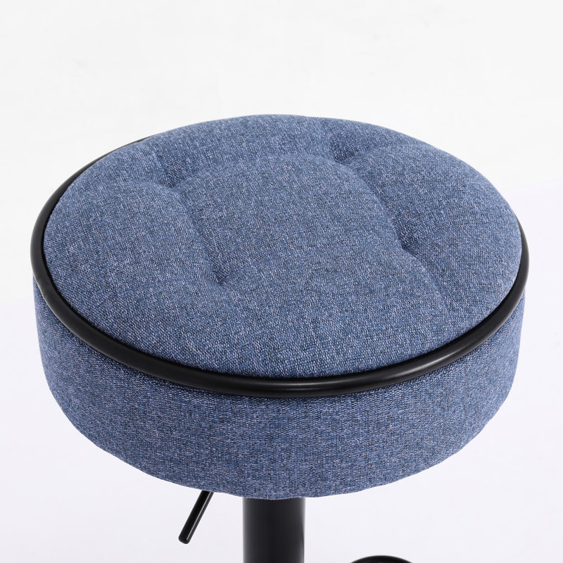 Tabouret de bar à hauteur réglable en lin bleu 2 - pivotant à 360 ° et rangement pour chaise de salle à manger