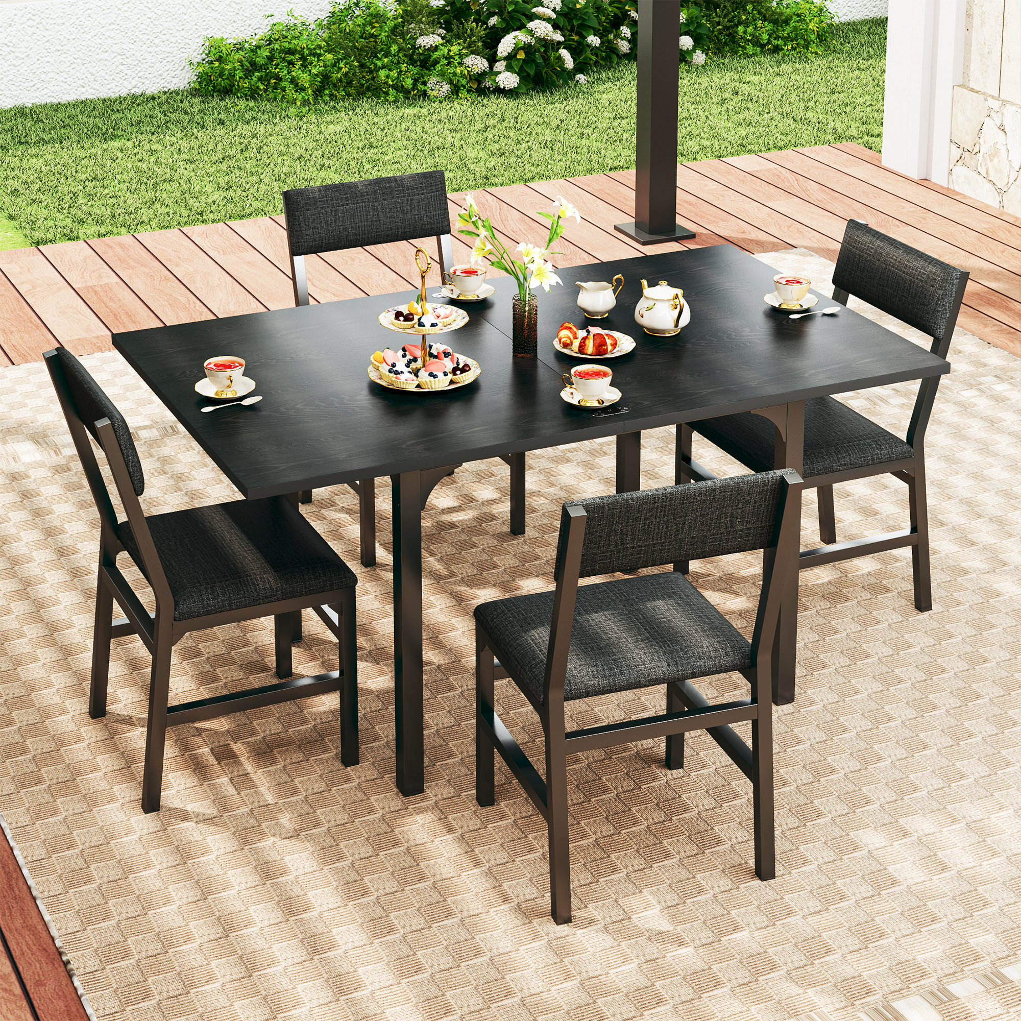 Latitude Run® Extendable 5-piece Patio Dining Set Card Table Game Table ...