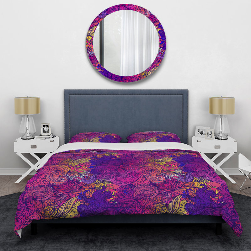 Cachemire floral mauve - Ensemble de housse de couette abstrait - Microfibre de polyester