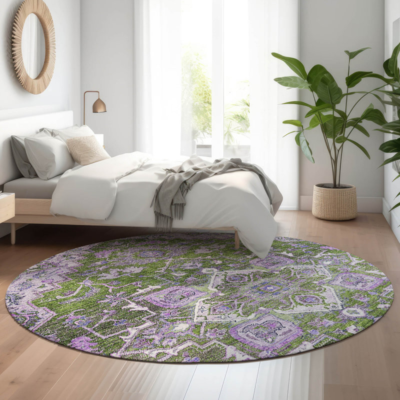Premium Machine Washable Prisco Olive Rug, Round 8'