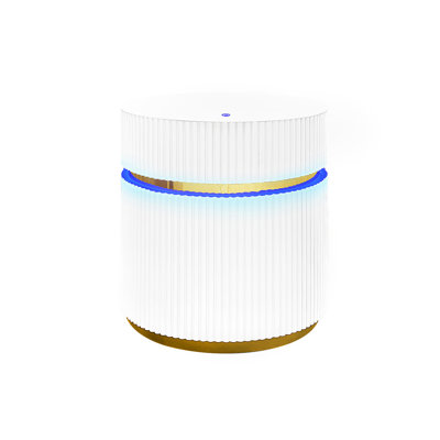 Table d'appoint 19,5 po avec lumières DEL et verre, 4 options de couleurs, base et bois blanc, plateau en verre de décoration de bureau moderne, rond, blanc, bordures dorées, karaté