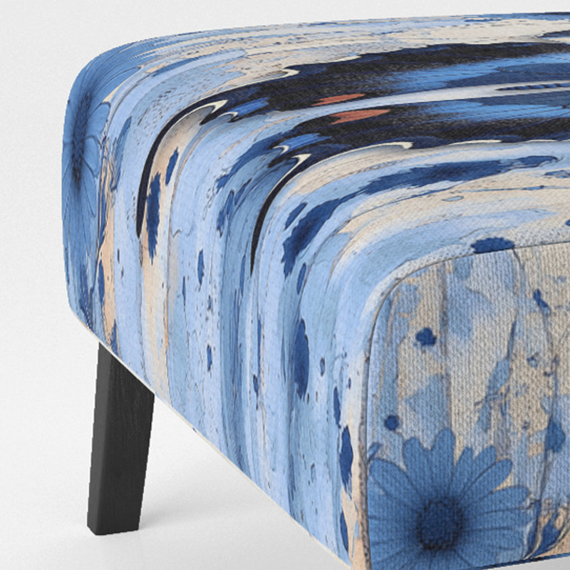 Abstract Colorful Upholstered Slipper Chair - Modern Velvet Accent Chair, Blue/Black