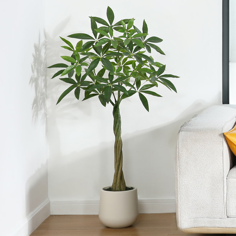 Ficus artificiel Anden avec jardinière ronde blanche, H 48 po x l 46 po x P 46 po