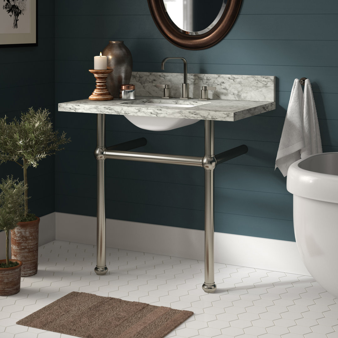 Kingston Brass Templeton 36-Inch Carrara Marble Vanity Top with Brass Legs (8-Inch, 3-Hole) Kingston Brass Base 