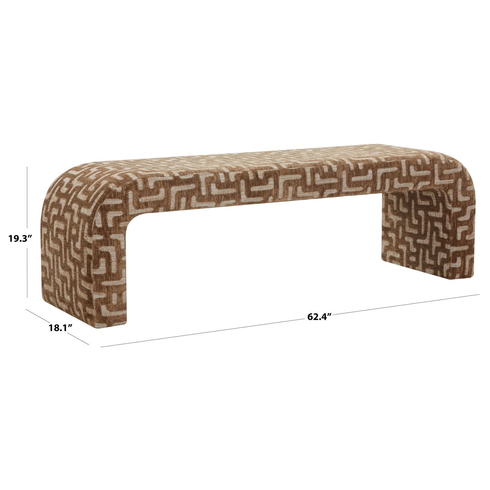 Daine 62" Linen Bedroom Bench, Brown Chenille Abstract