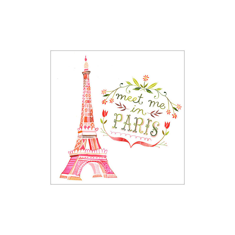 «Meet Me In Paris» par Katie Daisy, impression sur toile tendue encadrée, H 24 po x l 24 po
