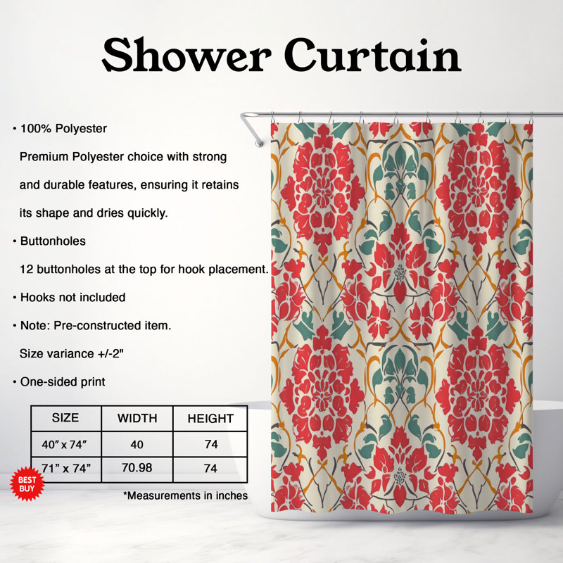 Rideau de douche 1 pièce Eleazer Creative Bloom, H 74 po x l 71 po