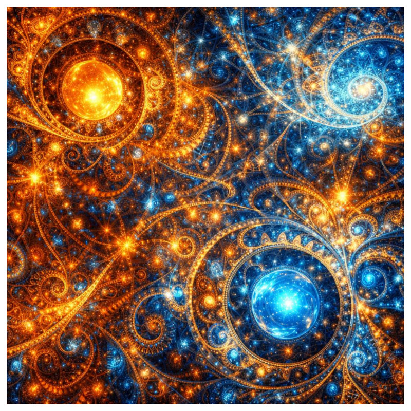 Blue Orange Swirling Fractals Comforter, Queen