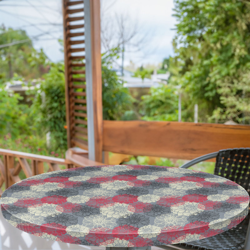 Winston Porter Flower Fitted Round Tablecloth Multicolor, 67.72" Round