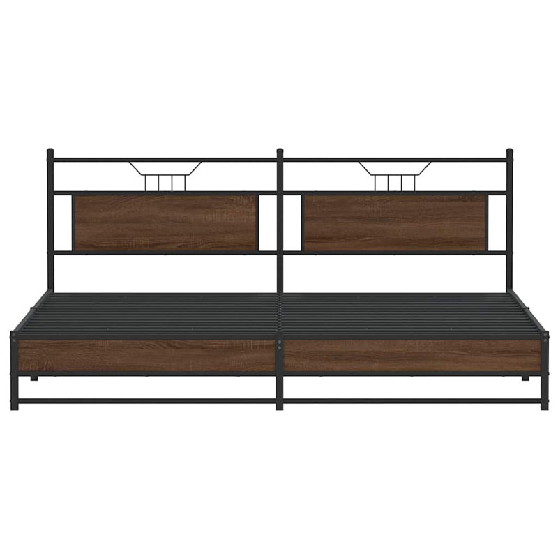 Metal Bed Frame Without Mattress, Brown Oak, 160 x 200 cm