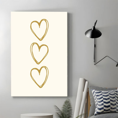 1pc Valentine's Day Framed Canvas Wall Art Prints Poster, Gold Hearts Art Posters Canvas Print Painting for Living Room Bedroom Office Bathroom Dorm Home Decor, Ready To Hang