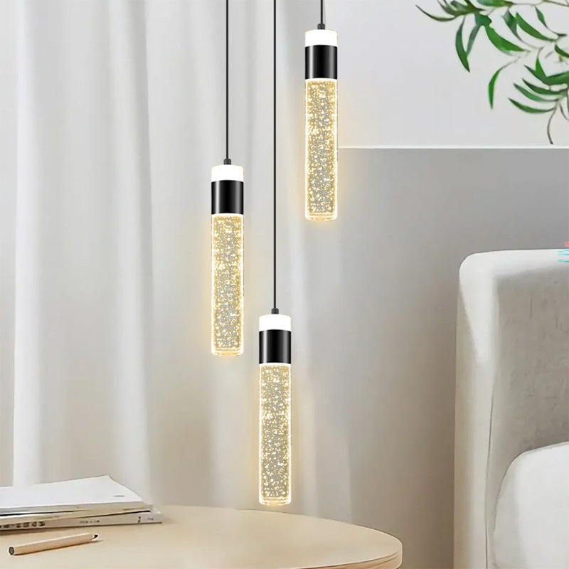 Lustre moderne à 3 lumières en cristal à bulles, luminaire suspendu pour entrée, cuisine ou îlot central, noir
