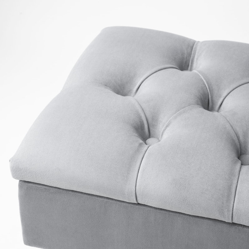 Velvet Upholstered Storage Bench, 44cm H x 100cm W x 30cm D, Grey/Black