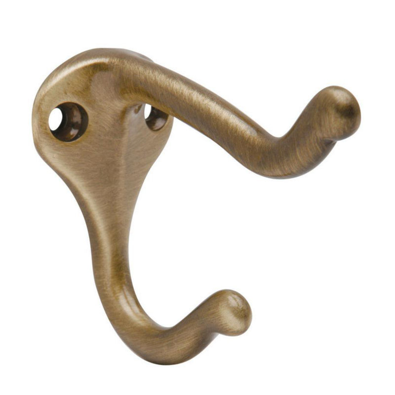 Medium Coat and Hat Wall Hook, Antique Brass