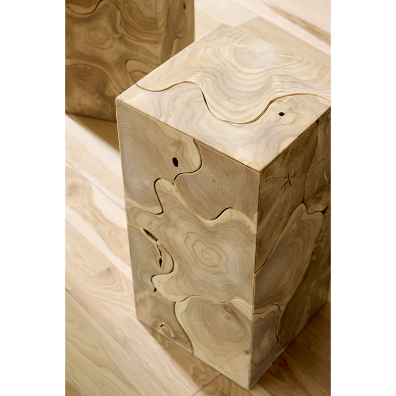 Teak Slice Pedestal, Square, Bleached, 32" H x 12" W x 12" D