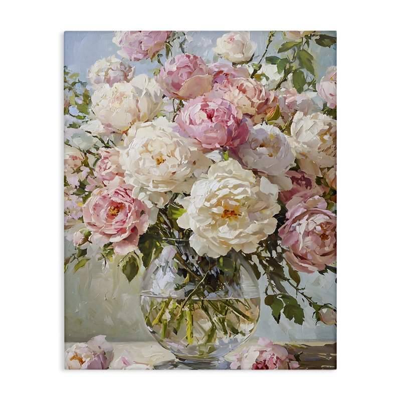 Toile de roses blanches et roses, design par Franklyn Gregory, H 20 po x l 16 po