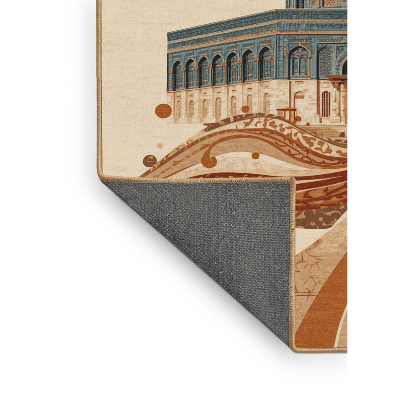 Soft Plush Fairbanks Dome Of The Rock Jerusalem Classic Oriental Area Rug in Brown – LightBrown Binding, 7x10