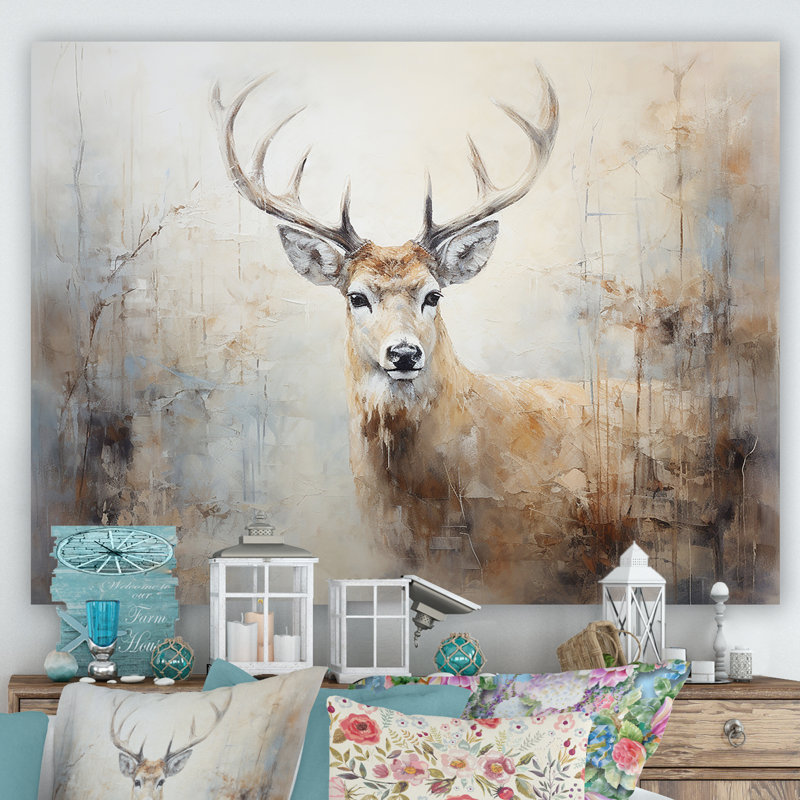 Minimalisme beige, portrait de cerf IV - impression sur toile encadrée de cerf, H 24 po x l 32 po x P 1 po, Toile tendue