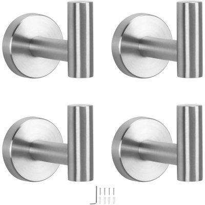 Bath Towel Hooks SUS 304 Stainless Steel Robe Hook Holder Heavy Duty Coat Hook For Bathroom Livingroom Hotel Kitchen  Wall Mounted 4 Pack Brushed Nickel