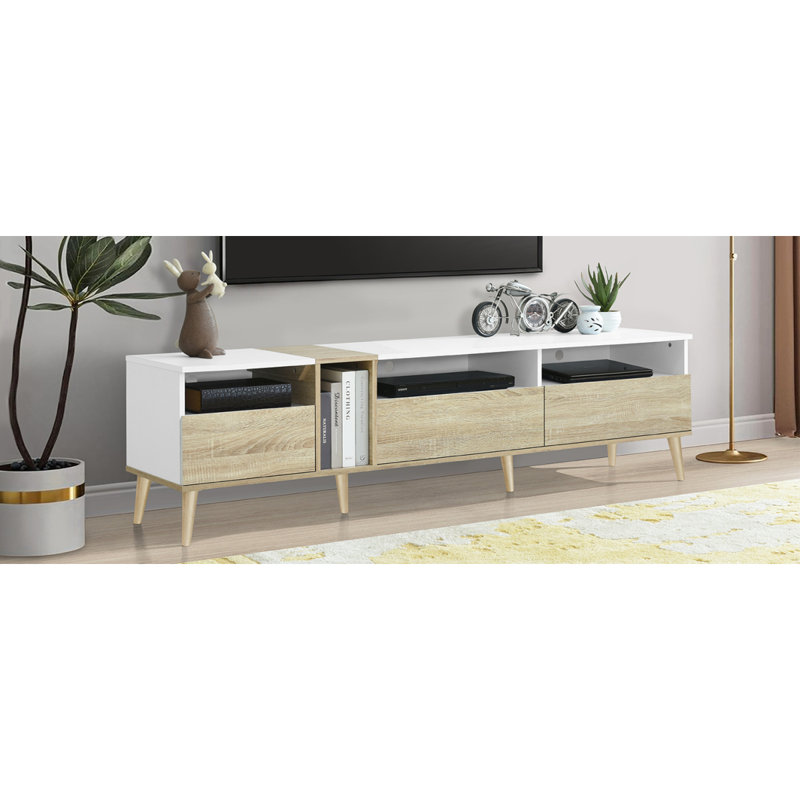 Modern TV With 3 Drawers And Open Shelves, Media Console Table For Tvs Up To 80'', Entertainment Center For Living Room, Colormatching Design